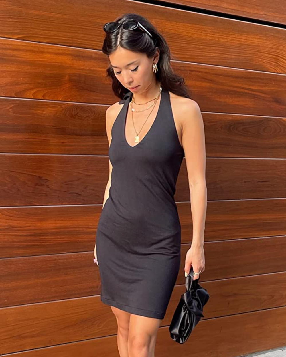 The Drop Women's Black Halter V-Neck Mini Dress by @_laurenwolfe_