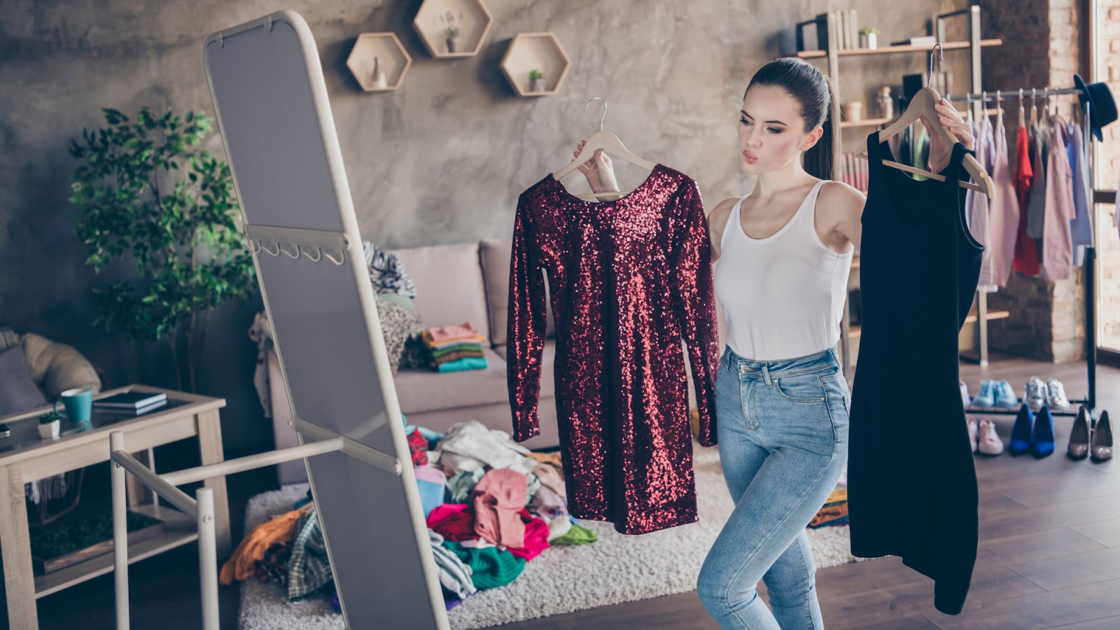 Woman-Getting-Dressed-Stock-Photo