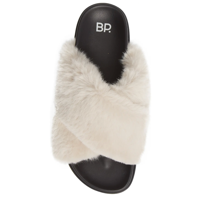 BP. Zoe Cross Band Faux Fur Slide Sandal