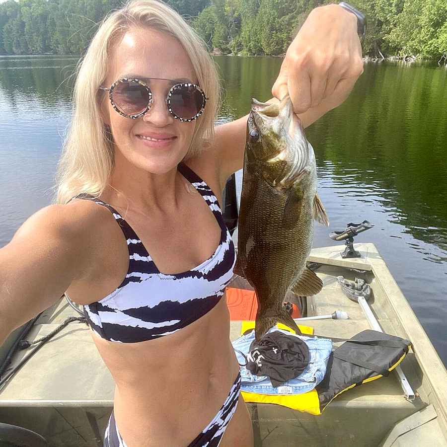 Carrie Underwood Embraces Lake Life Fishing Little Zebra Bikini