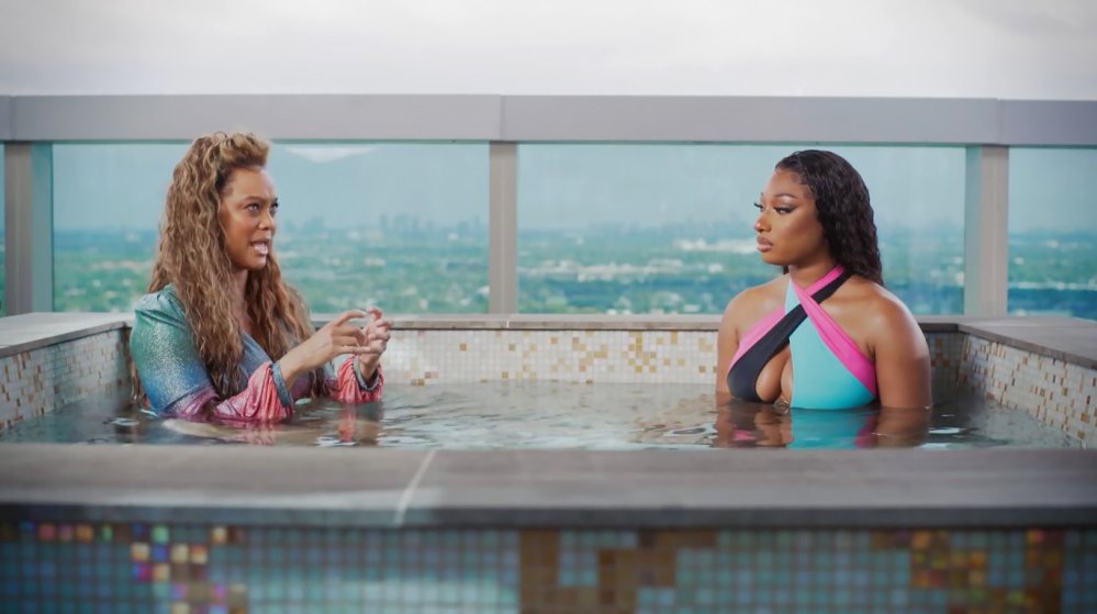 Fans Are Seriously Confused Why Tyra Banks Wore a Gown for Hot Tub Interview With Megan Thee Stallion