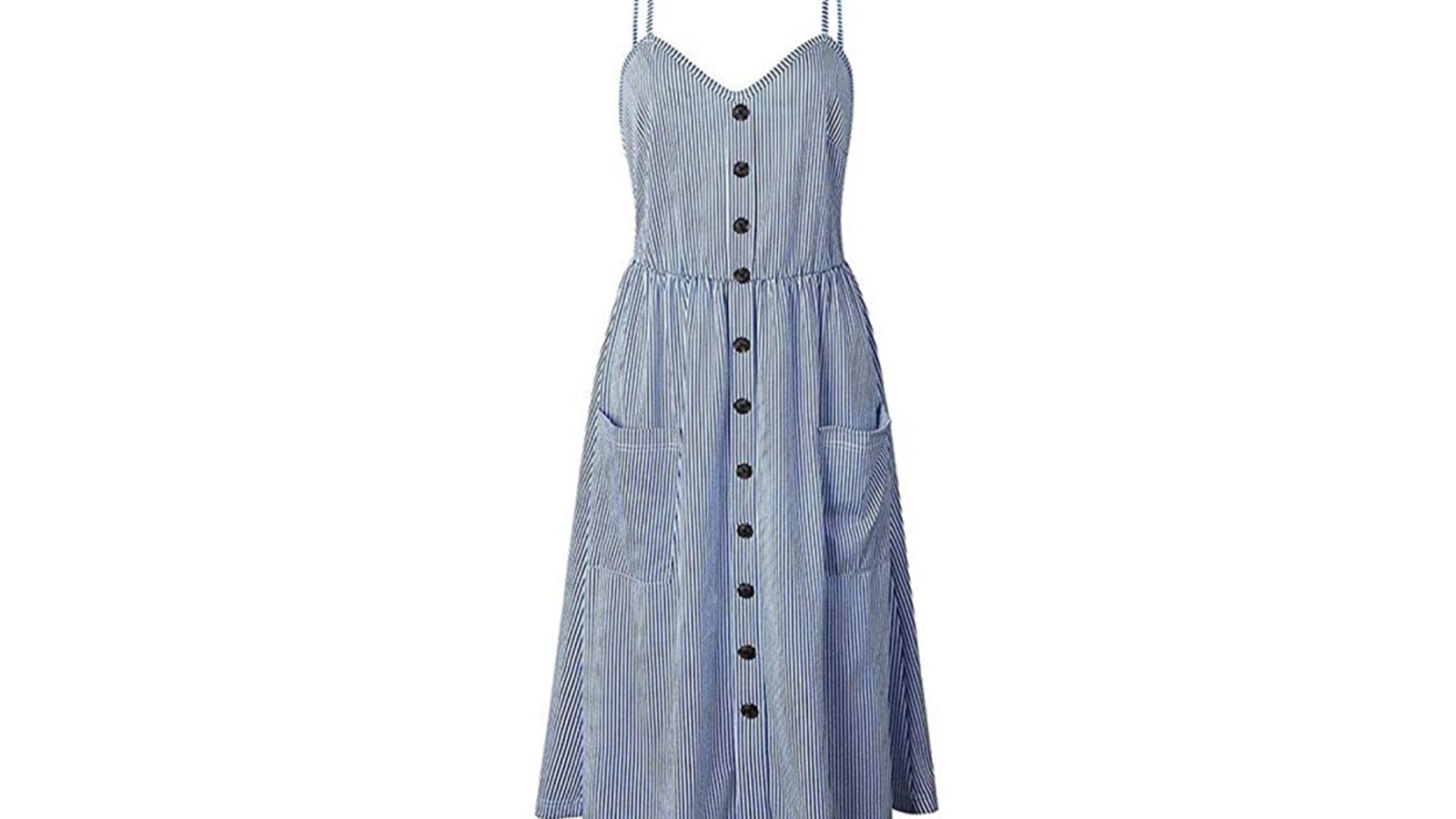 Halife Women's Summer Casual Spaghetti Strap Button Down Swing Midi Dress