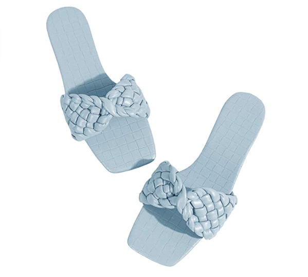 square toe braided flat sandals