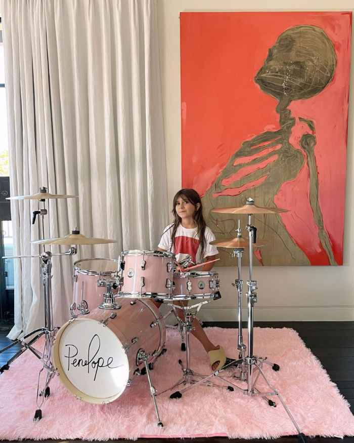 Travis Barker Teaches Kourtney Kardashian Daughter Penelope to Play New Drum Set 4
