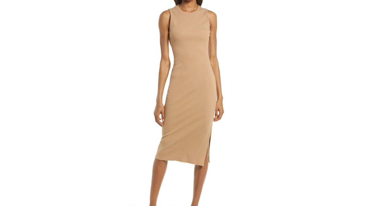 Treasure & Bond Rib Cutout Cotton Stretch Midi Dress