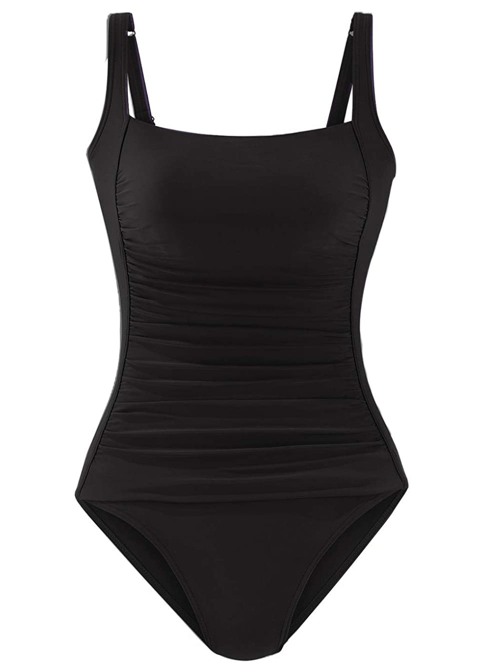 Upopby Women's Vintage Padded Push up One Piece Swimsuits Tummy Control  Bathing Suits Plus Size Swimwear Black 6 at  Women's Clothing store