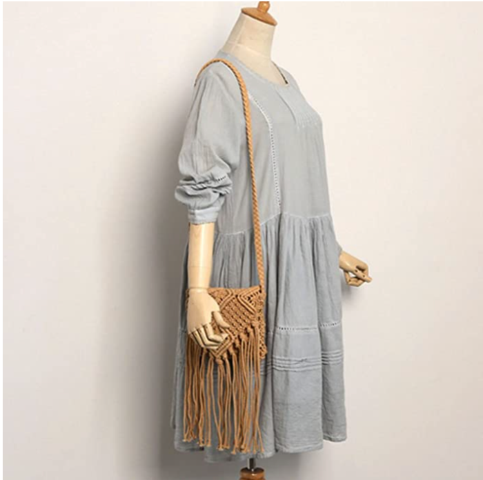 Van Caro Women’s Cotton Crochet Tassel Bohemian Shoulder Purse