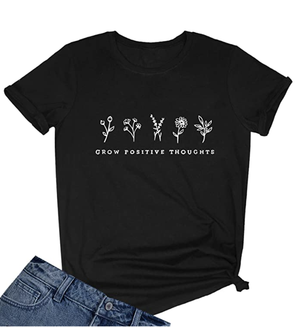 ladies' graphic tee good vibes t-shirt dandelion t-shirt cute t-shirt inspirational shirt Keep Growing positive vibes gift for her