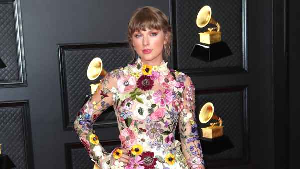 Feature Taylor Swift Makes Her TikTok Debut Flower Dress Red Carpet Grammys Oscar De La Renta