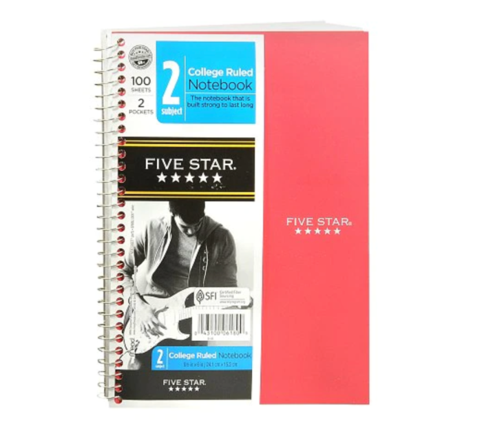 Five Star 2 Subject College Ruled Notebook