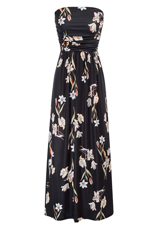 GRACE KARIN Women's Casual Long Ruched Maxi Dress Strapless