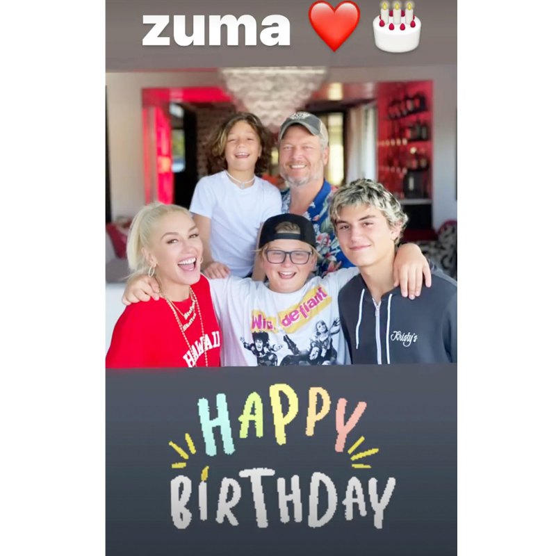 Gwen Stefani Blake Shelton Celebrate Zuma 13th Birthday With Family Photo