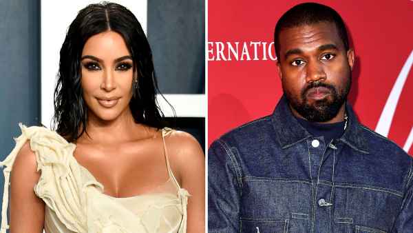 Kim Kardashian Thanks Kanye for Teaching Her the 'Best' Lesson Before Split tan dress denim jacket and pants