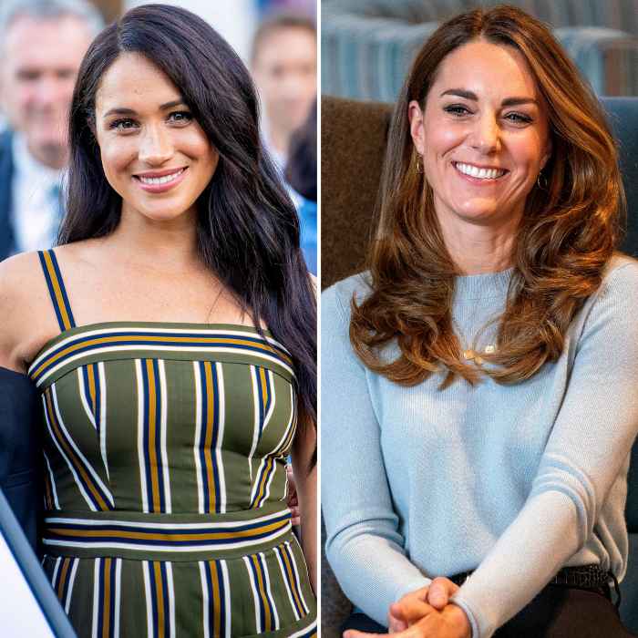 Meghan Markle and Duchess Kate May Collaborate on a Netflix Project green striped dress blue sweater