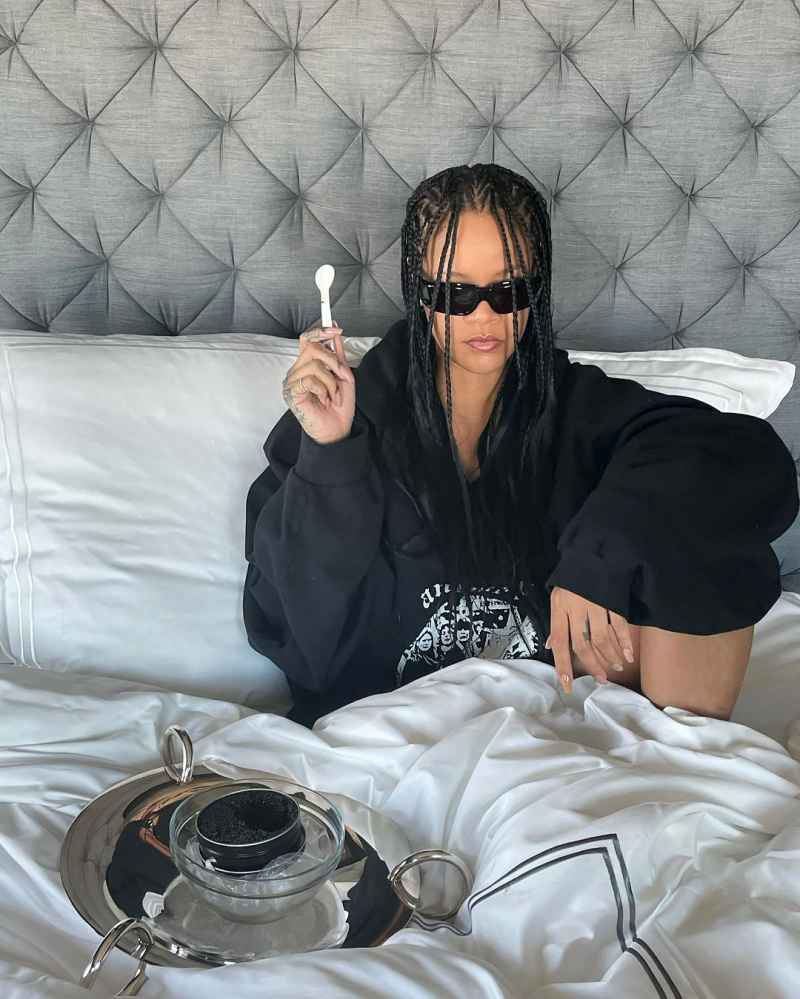 Rihanna Rocks Uber-Long Braids While Eating Caviar in Bed