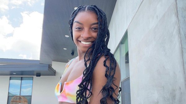 Simone Biles Enjoys Pool Day in Tie-Dye Bikini