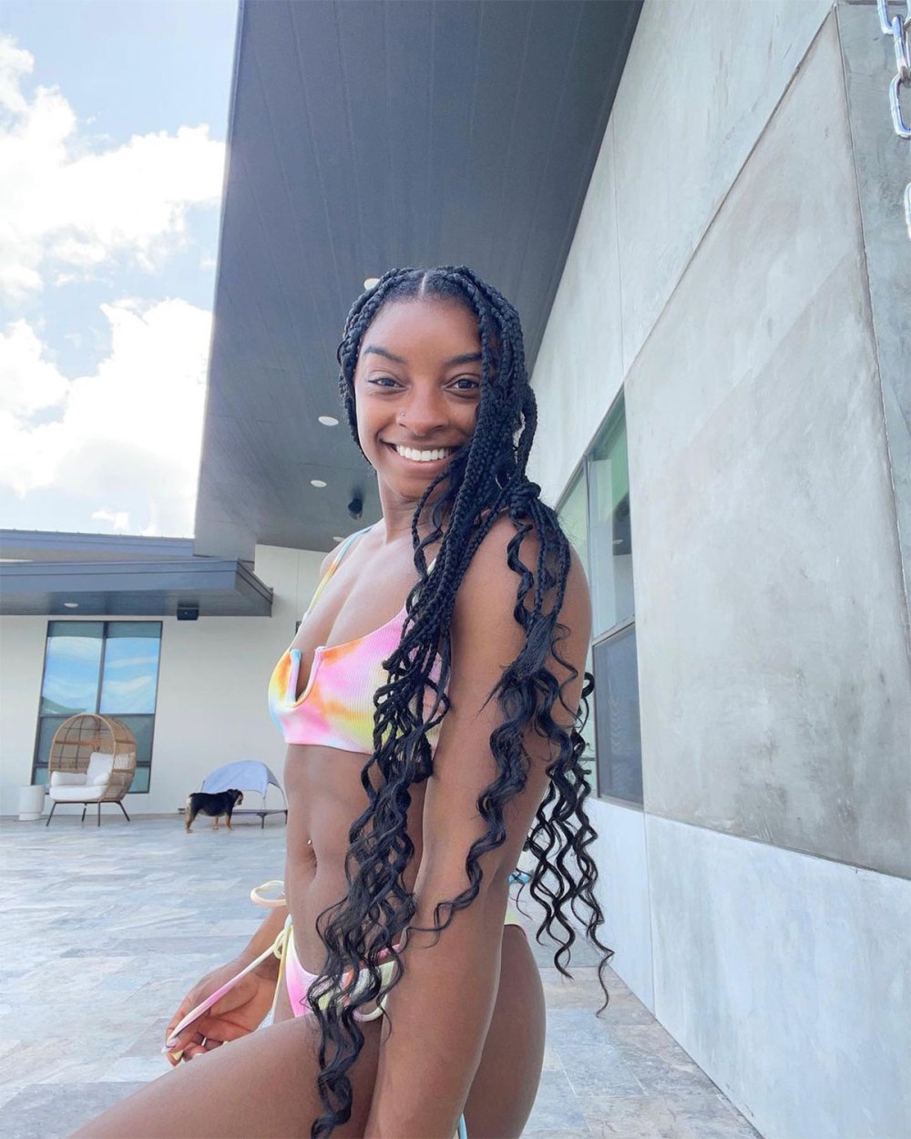 Simone Biles Enjoys Pool Day in Tie-Dye Bikini After Olympics