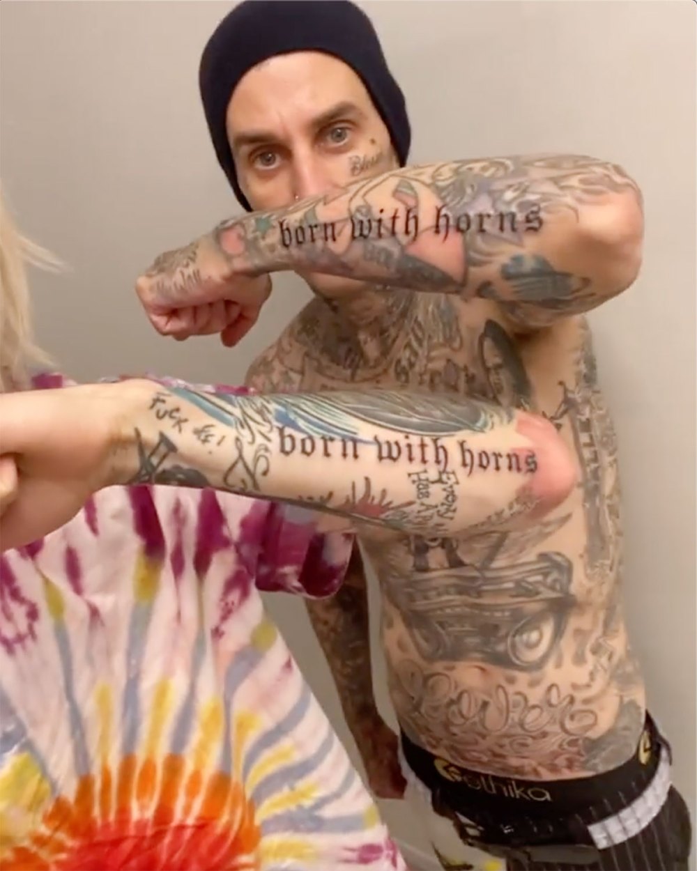 Travis Barker Machine Gun Kelly Get Matching Tattoos Born With Horns Album