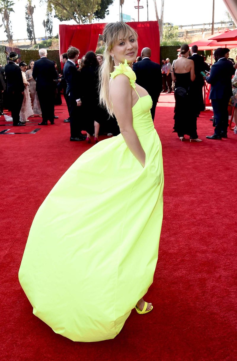 Emmys 2021 Kaley Cuoco Shines Bright Yellow Emmys Carpet After Karl Cook Split