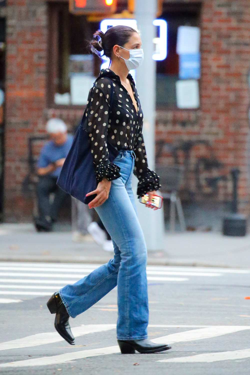 Katie Holmes walking to The Lucille Lortel Theatre in the West Village, NYC on September 22, 2021.