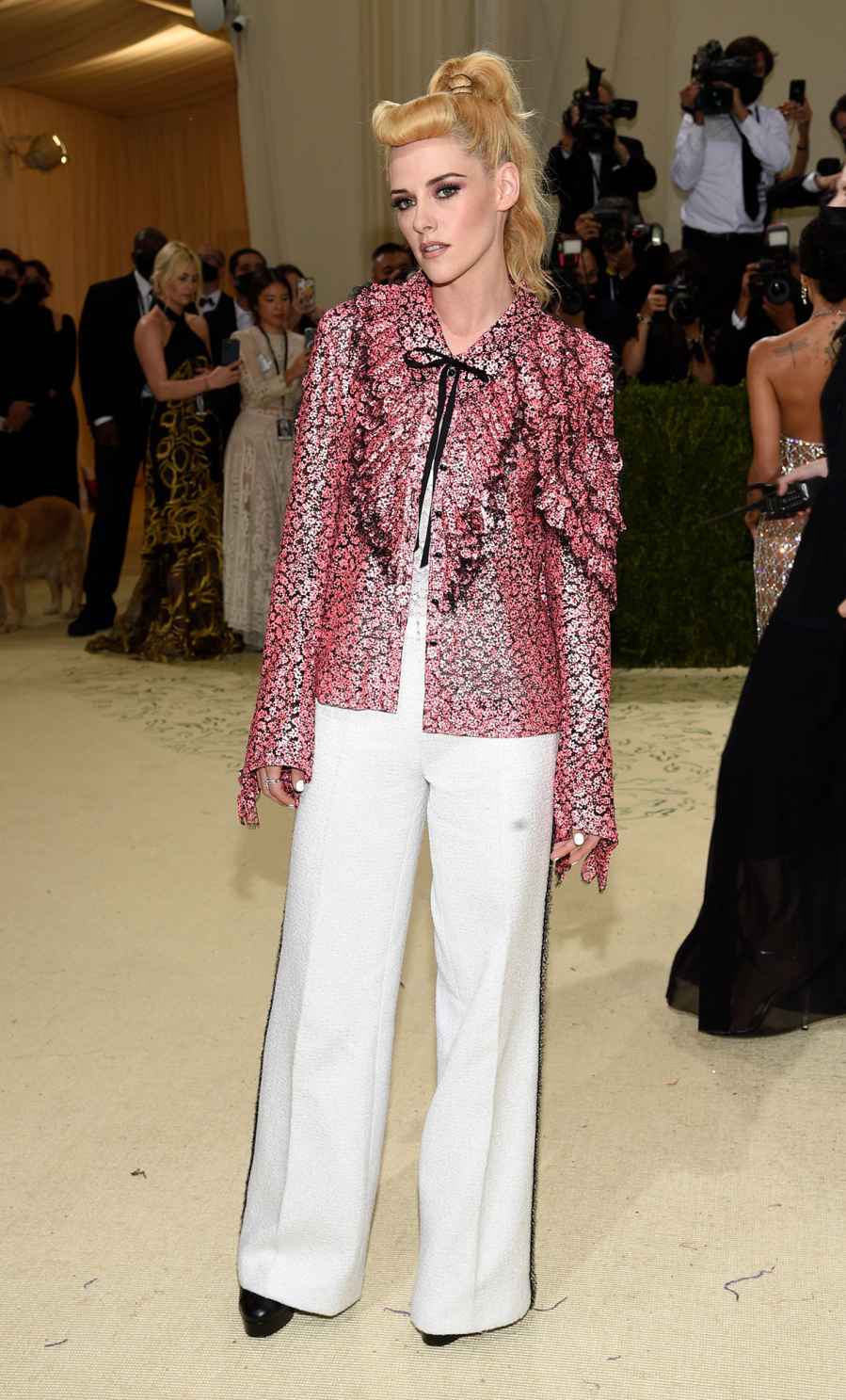 Pink! Peace Signs! Kristen Stewart Serves Up All the Retro Vibes at the 2021 Met Gala