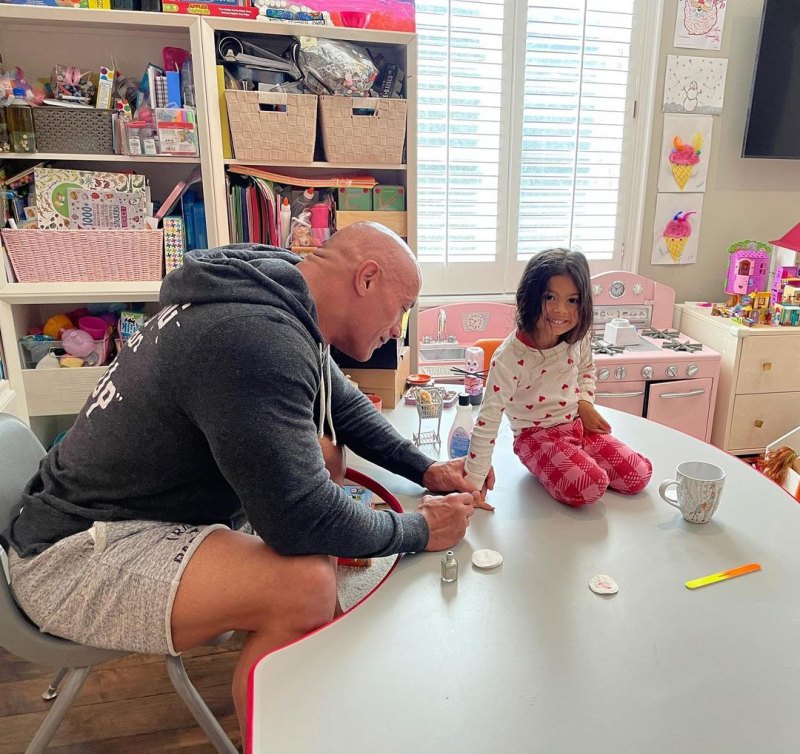 Mini Mani! Dwayne Johnson Paints His Daughter’s Nails With 'Dinosaur Hands'