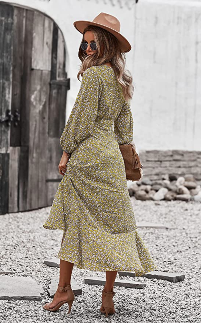 PRETTYGARDEN Women's Long Sleeve Vintage Wrap Dress