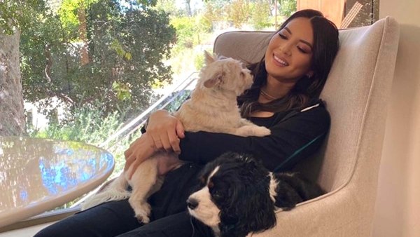 Pregnant Olivia Munn Shows Baby Bump While Cuddling With Dogs Photo