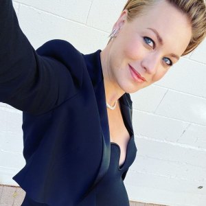 Pregnant Yvonne Strahovski Celebrates 2021 Emmys From Home in Full Glam