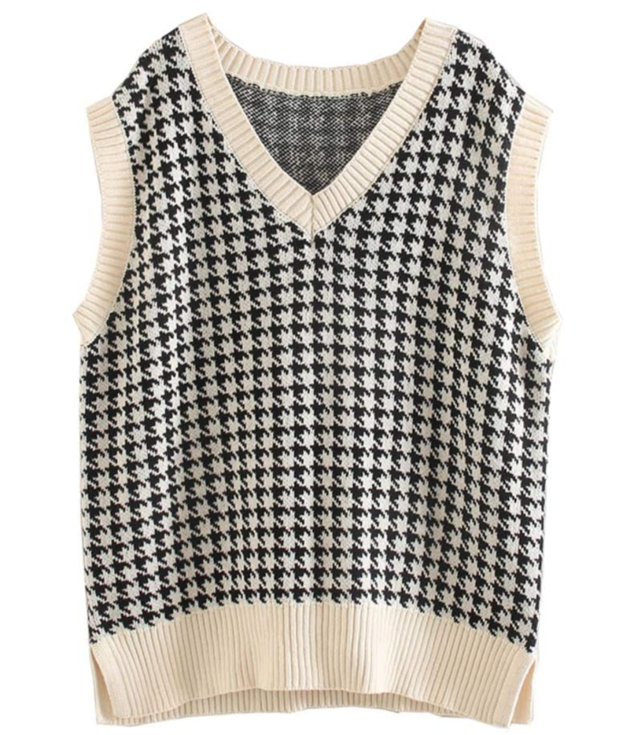 Sdencin Women's Houndstooth Pattern Knit Sweater Vest