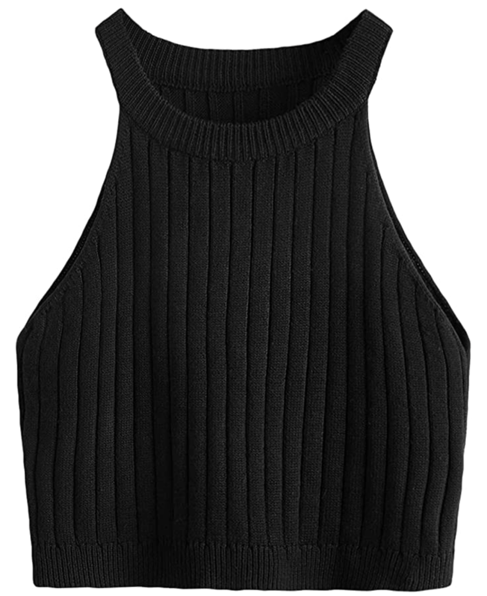 SweatyRocks Women's Knit Crop Ribbed Halter Tank Top