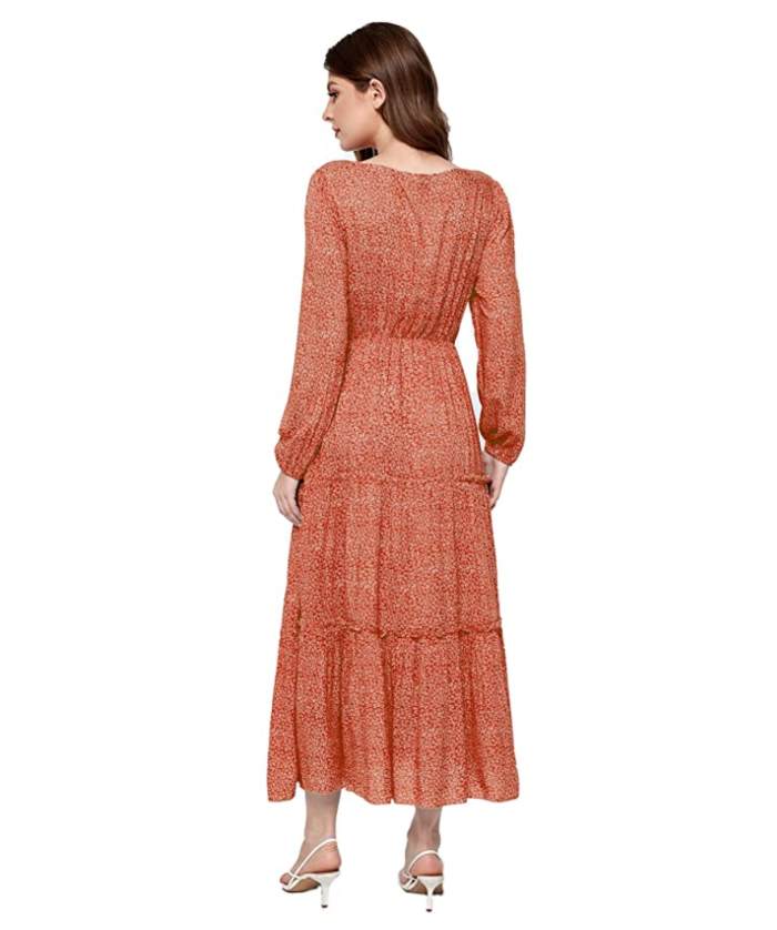 SweatyRocks Women's Long Sleeve Floral Print Chiffon Maxi Dress