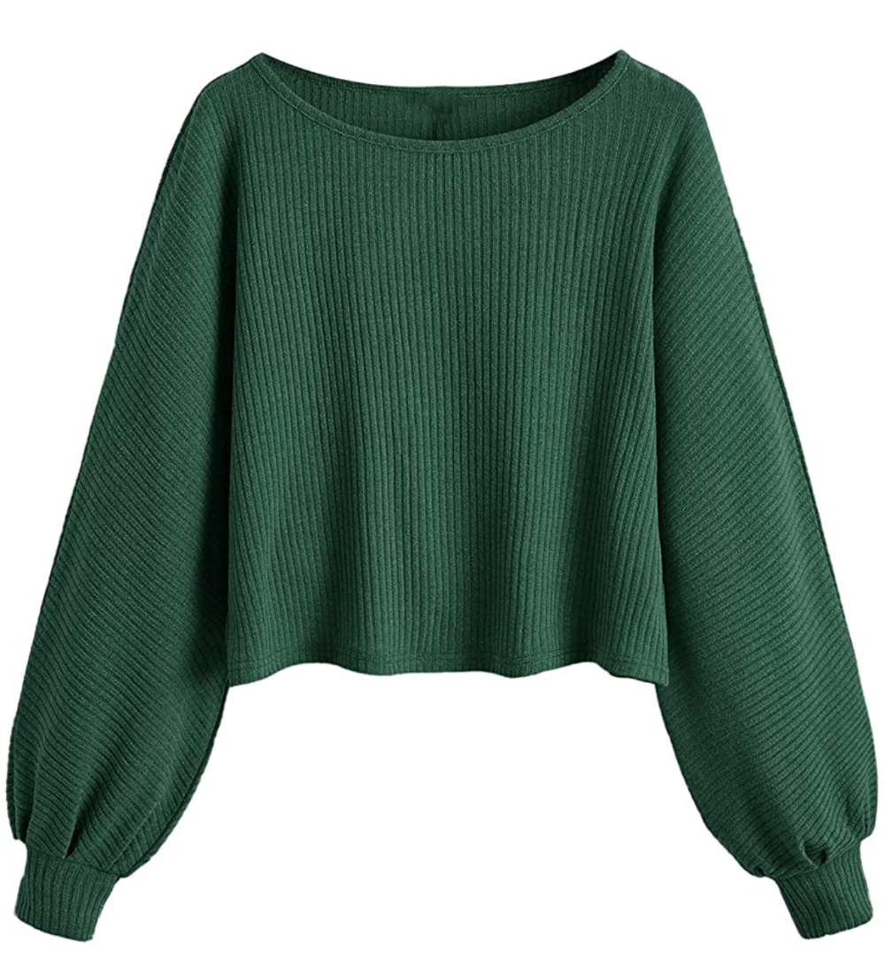 SweatyRocks Women's Ribbed Knit Raglan Long Sleeve Crop Top