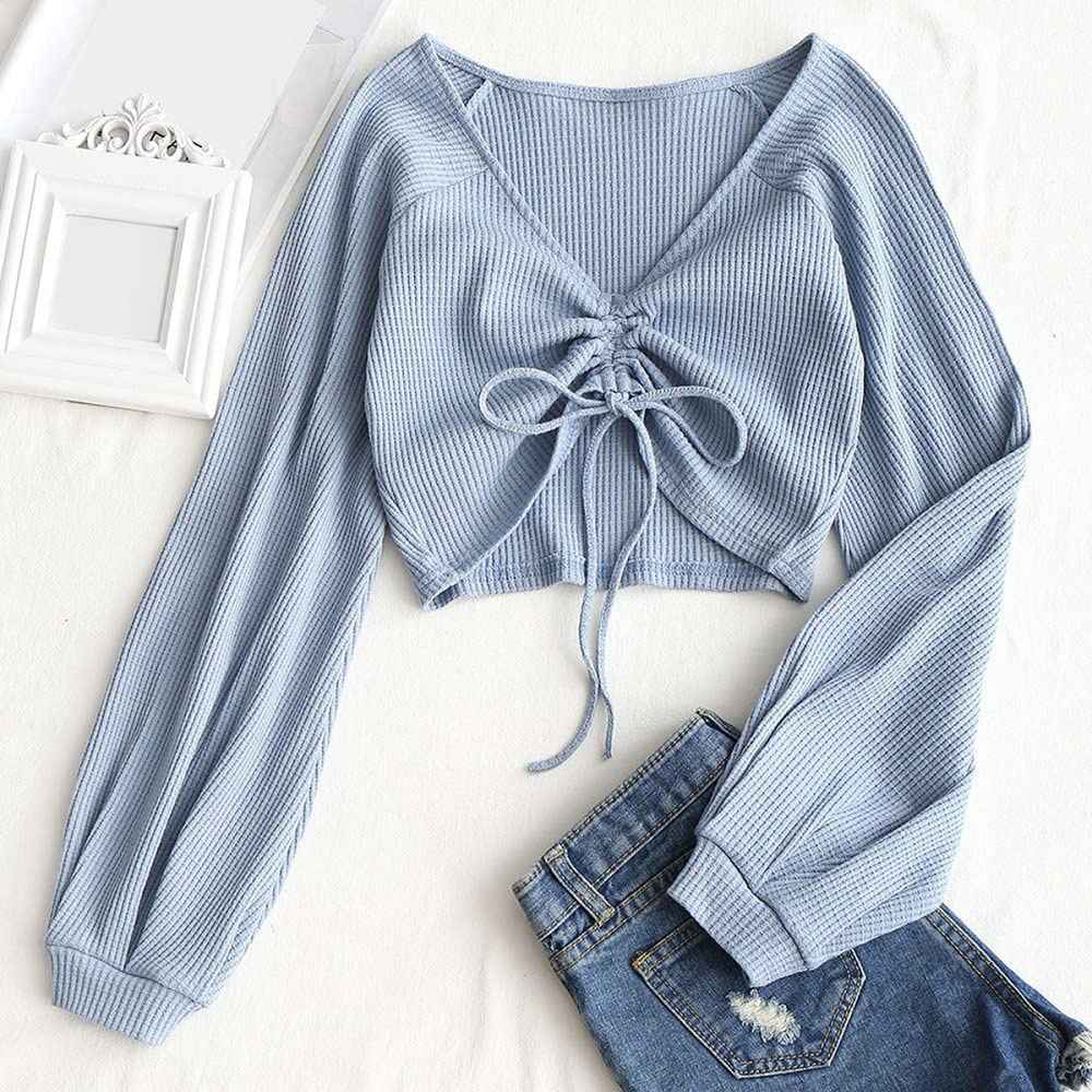 ZAFUL Long-Sleeve Knot Front Crop Top
