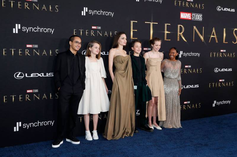 Angelina Jolie Brings Her 5 Youngest Kids Eternals Premiere Coordinating Looks
