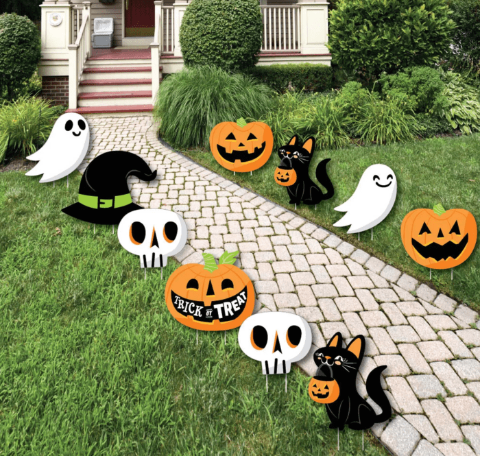 Big Dot of Happiness Jack-O'-Lantern Halloween - Black Cat Ghost Skull & Witch Hat Lawn Decor