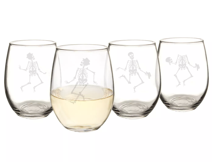 Cathy's Concepts 21oz 4ct Halloween Skeleton Stemless Wine Glasses
