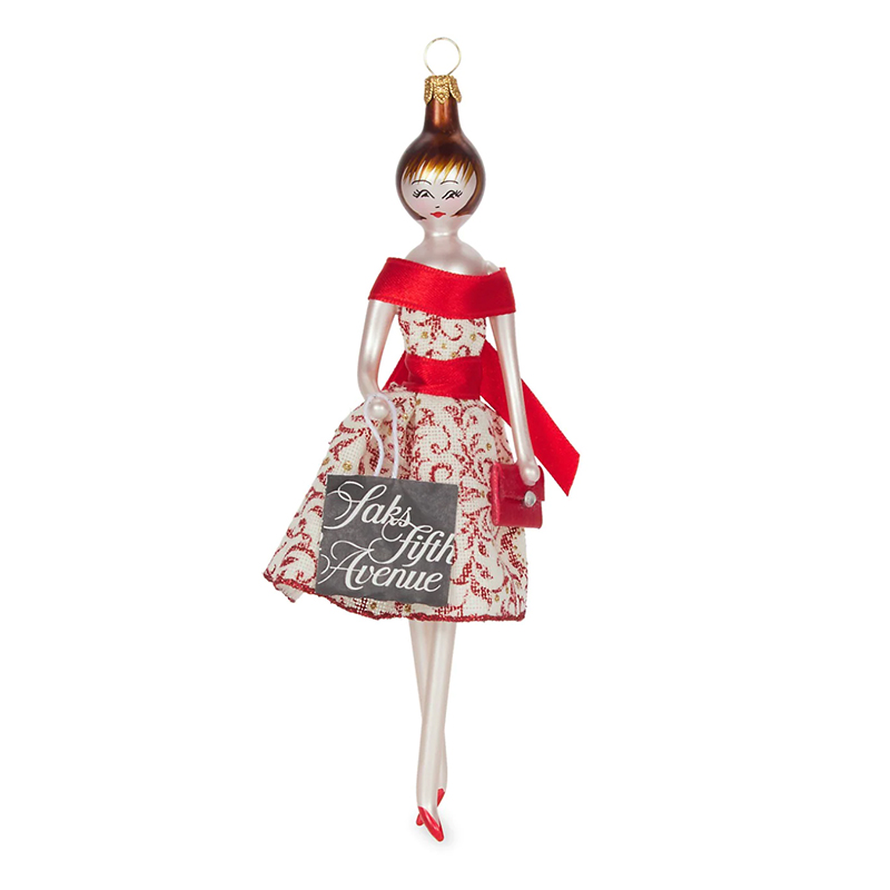 De Carlini Soffieria De Carlini Lady In Red & White Dress Ornament