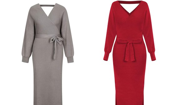 Fixmatti Women's Elegant V Neck Wrap Knit Dress