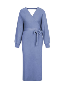 Fixmatti Women's Elegant V Neck Wrap Knit Dress