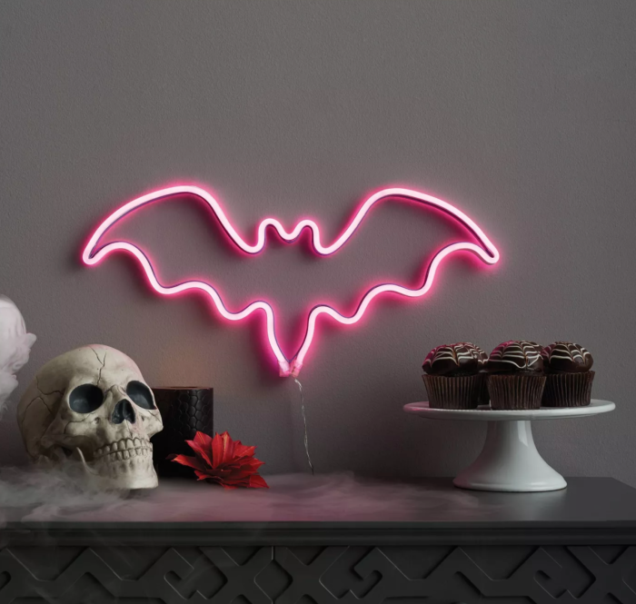 Hyde & EEK! Boutique™ LED Lighted Faux Neon Steady-on or Flickering Bat Halloween Novelty Silhouette Purple
