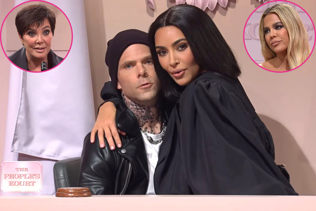 Kim Kardashian Trolls Sister Kourtney, BF Travis Barker in 'SNL' Sketch With Kris Jenner and Khloe