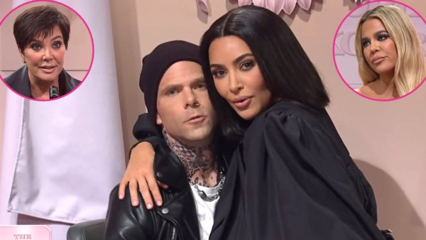 Kim Kardashian Trolls Sister Kourtney, BF Travis Barker in 'SNL' Sketch With Kris Jenner and Khloe