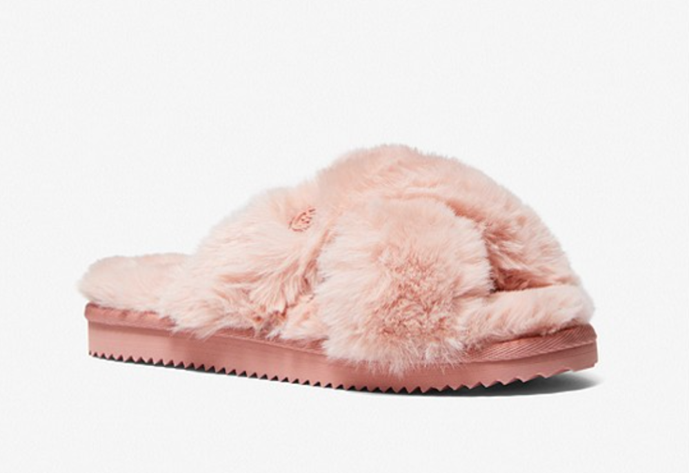 Lala Faux Fur Slide Sandal in Sunset Rose