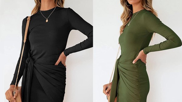 MEROKEETY Women's Long Sleeve Tie Waist Mini Dress