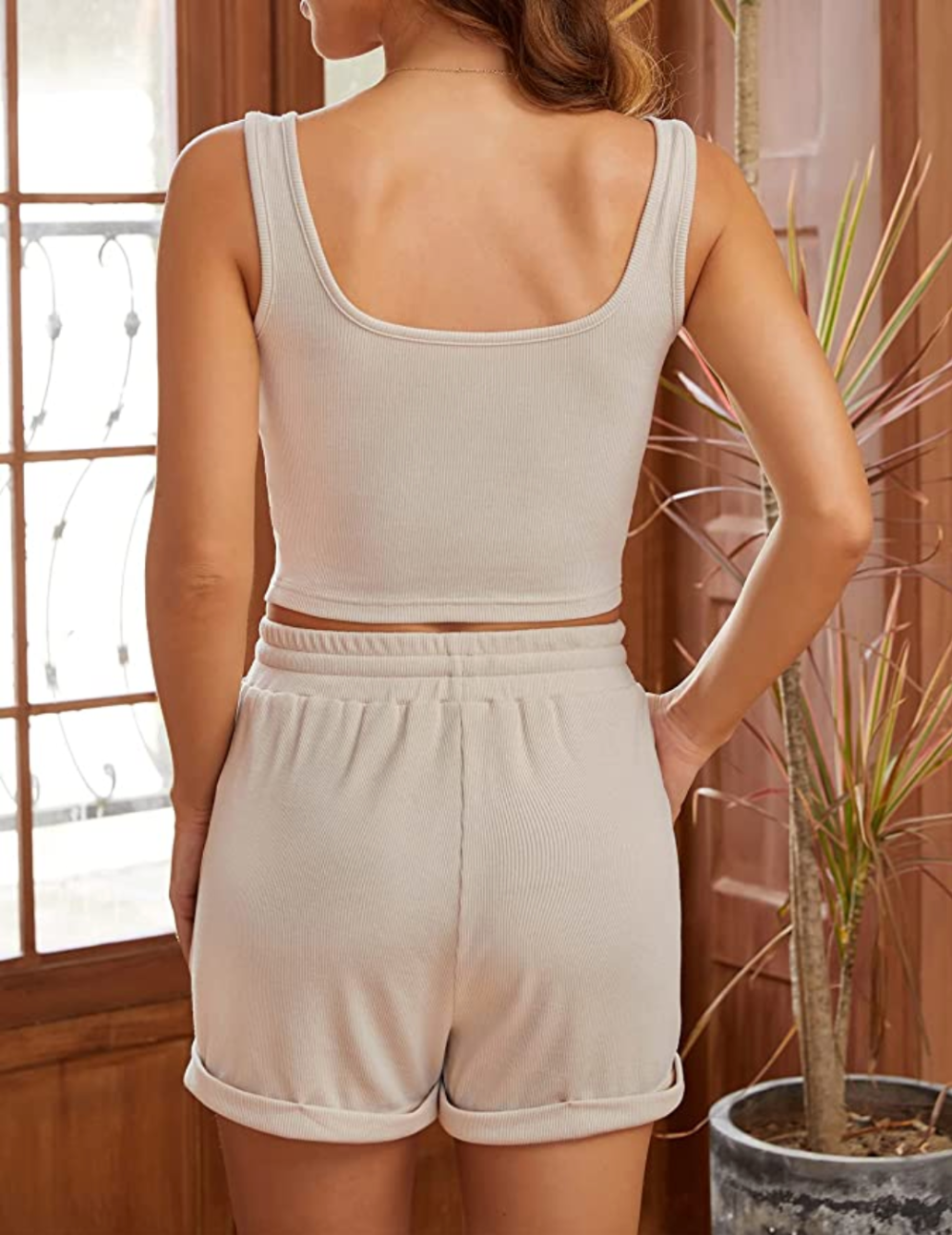 MEROKEETY Women's Ribbed Crop Top and Shorts Pajama Set