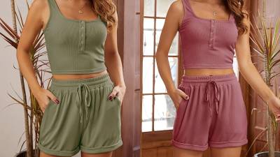 MEROKEETY Women's Ribbed Crop Top and Shorts Pajama Set