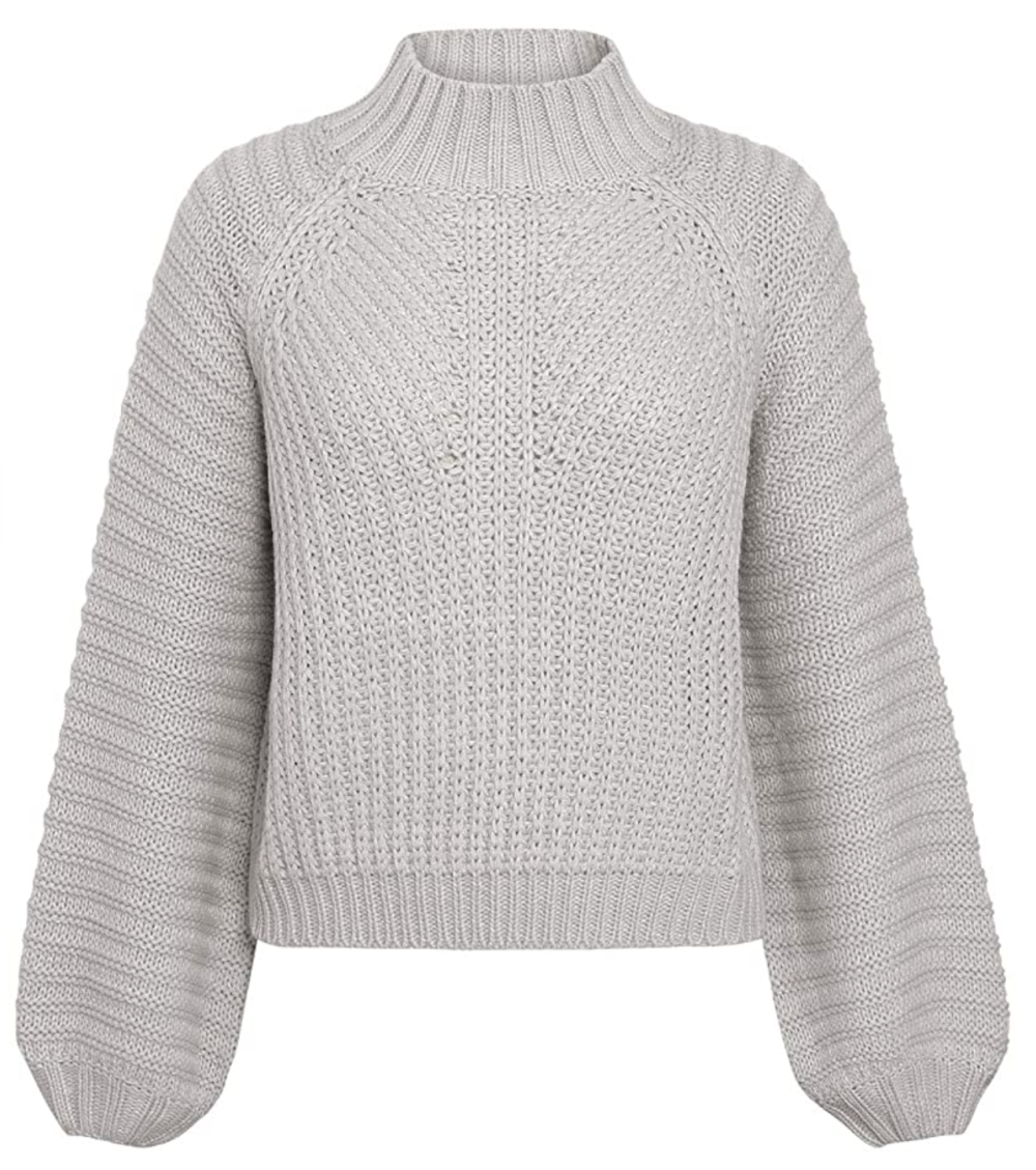 Miessial Women's Cable Knit Lantern Sleeve Sweater