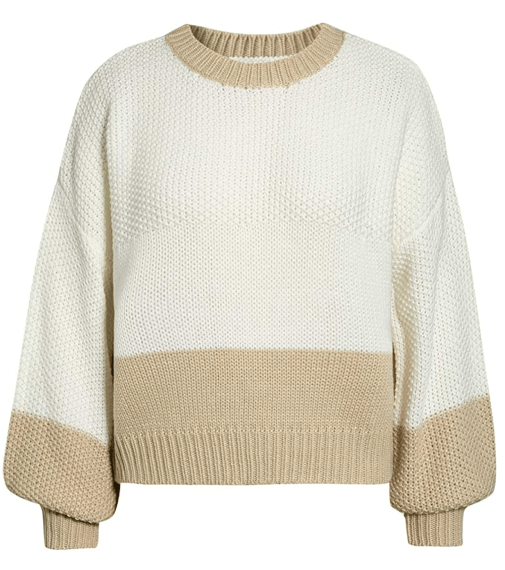 Miessial Women's Cable Knit Lantern Sleeve Sweater