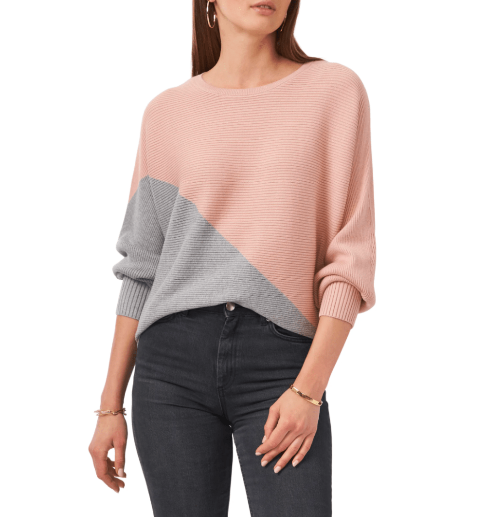 Vince Camuto Asymmetric Colorblock Cotton Blend Sweater